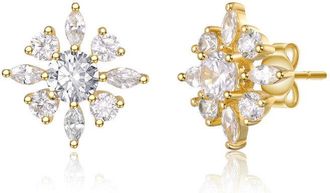 Rachel Glauber 14K Gold Plated with Cubic Zirconia Christmas Snowflake Stud Earrings