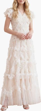 Needle & Thread Amorette V-neck Gown in Cream at Nordstrom, Size 16