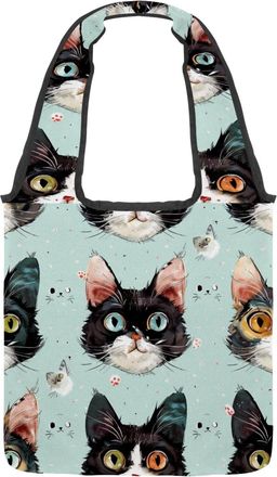 Generic Cute Cartoon Kitten Reversible Canvas Shoulder Tote - Double-Sided Print, 12oz Cotton, 27cm Drop, Fold-Flat Bag for Travel, Shopping, Street Outings