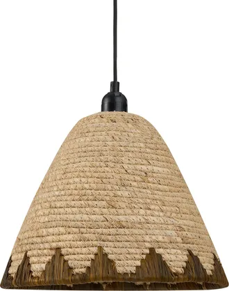 Beliani L&aacute;mpara Colgante De Hoja De Ma&iacute;z Con Pantalla De C&uacute;pula Tejida De Estilo Boho Natural Inksi