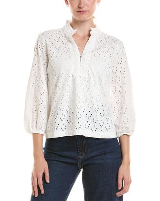 Nic+Zoe Nic & Zoe Petite Knit Eyelet Ruffle Neck Top