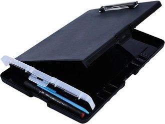 OEM Caja Organizadora Para Carpetas, Caja De Pl&aacute;stico De Perfil Bajo Con Portal&aacute;pices, Organizador Con Apertura Lateral, Color Negro