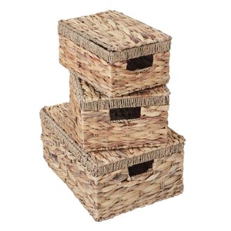 Hhg Hhg - Nunca Usado] Juego De 3 Cajas De Almacenaje 209, Caja Cofre Con Tapa, Jacinto De Agua Color Natural