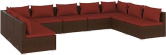 vidaXL Set Muebles De Jard&iacute;n 9 Piezas Y Cojines Rat&aacute;n Sint&eacute;tico Marr&oacute;n Vidaxl