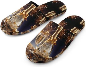 Generic Champagne Mens Cotton Slippers Memory Foam Comfort House Shoes Winter Indoor Slipper for Hotel Casa Spa