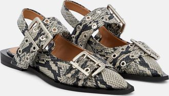 Ganni Snake-effect faux leather ballet flats