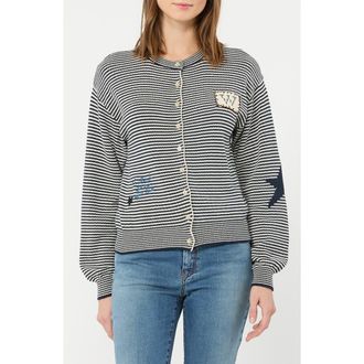 Max Mara Teiera Stripe Cotton Blend Cardigan in Navy at Nordstrom, Size X-Small
