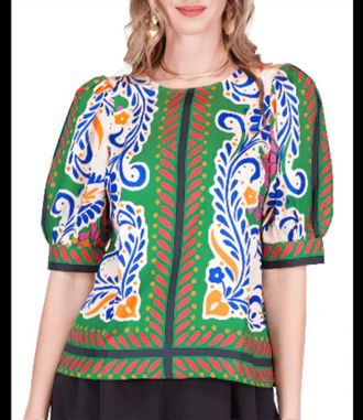 Jade Yoga Short Sleeve Top In Artistic Scarf