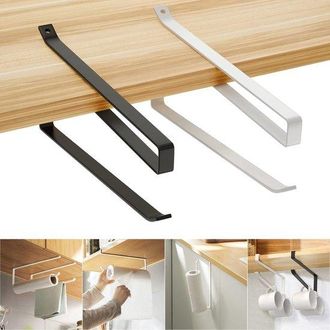 OEM Juego 2 Soportes Rollo Necesidad Taladrar, Ahorra Espacio Resistente, Montaje Autoadhesivo, Rollo Papel, Toallero Papel Aluminio, Negro Blanco