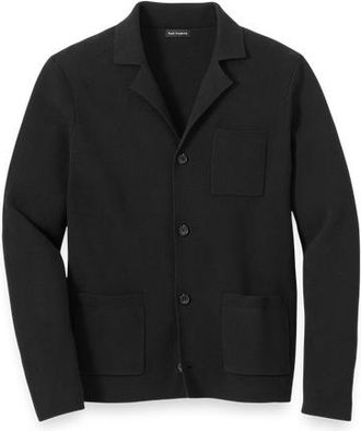 Paul Fredrick Cotton Notch Lapel Cardigan Sweater in Black at Nordstrom, Size Xx-Large