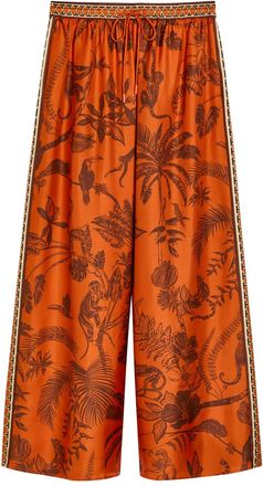 Alemais Alemais Monkey Dance Printed Wide-leg Silk Trousers - Rust - 16 (UK16 / XL)