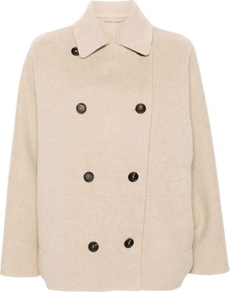 Brunello Cucinelli double-breasted jacket - women - Cashmere/Silk/Acetate/Virgin Wool/Eco Brass - 40 - Neutrals
