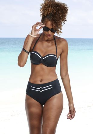 Vivance Highwaist-Bikini-Hose VIVANCE Lorena, Damen, Gr. 34, N-Gr, schwarz, Recycling-Polyamid, unifarben, Badehosen Highwaist-Bikini-Hose, mit kontrastfarben