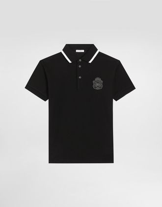 Dolce & Gabbana Piqu&eacute; Polo Shirt With Dg Heraldic Patch - Man Black 10 Years