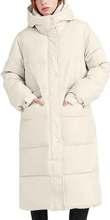 Generic Womens Long Winter Coat Warm Cotton Padded Jackets with Hood Elegant Plain Thick Fleece Coats with Pocket Ladies Windproof Long Down Jacket Casual Mid