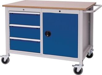 OEM Banco De Trabajo L1250xf750xh935mm Multiplex De Haya Gris Claro / Azul Se&ntilde;al 3 Cajones, 1 Puerta