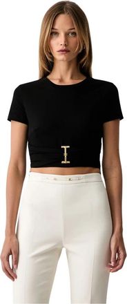 Elisabetta Franchi Jersey T-shirt met juwelen-detail - Dames - T-shirts - Zwart - XS - Katoen - Tops