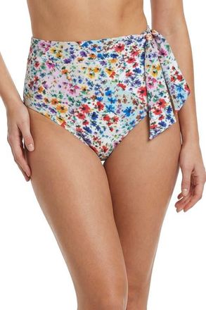 Change of Scenery Side Tie High Waist Bikini Bottom with Full Coverage in Wildflower Patch at Nordstrom, Size X-Small
