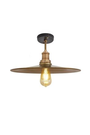 Industville Brooklyn Flat Flush Mount, 15 Inch, Brass, Brass Holder in Bronze