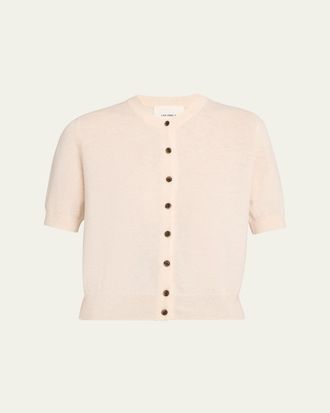 Lisa Yang Marene Short-Sleeve Cashmere Crewneck Cardigan