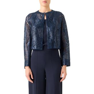 Akris Haron Sea Fan Lace Jacket in Navy at Nordstrom, Size 16
