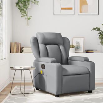 vidaXL Sill&oacute;n Reclinable De Cuero Sint&eacute;tico Gris Vidaxl