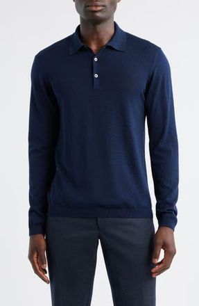 Jack Victor Long Sleeve Wool & Silk Polo Sweater in Navy at Nordstrom Rack, Size Xx-Large