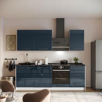 Vicco Mueble De Cocina Fame-line, Azul Oscuro Alto Brillo/blanco, 230 Cm, Et M&aacute;rmol, Vicco