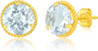 MAX + STONE 14k Yellow or White Gold 8mm Roped Halo Gemstone Round Stud Earrings