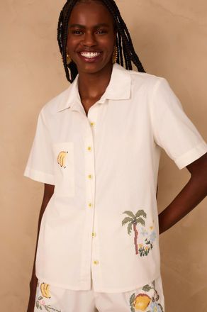 Dress To Tropical Embroidered Shirt Top In White
