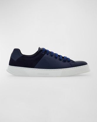 Ferragamo Mens Clayton Leather and Suede Low-Top Sneakers