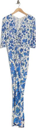 Diane Von F&uuml;rstenberg Alba Floral Ruched Short Sleeve Maxi Dress in China Vine Degrade at Nordstrom Rack, Size Xx-Small