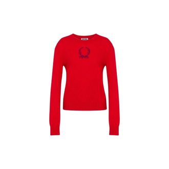 Moschino Round-neck Knitwear, female, Red, Size: XS Wool-blend Pullover Laurel Crown