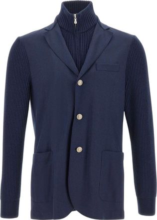 Eleventy Enkelrijig Jersey Jas van Wol - Heren - Blazers - Blauw - M - Wol - Jassen