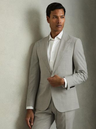Reiss Grey Single-breasted Check Suit Blazer Slim-fit, 46R