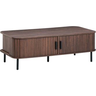 Beliani Mesa De Centro Retro Puerta Corredera Mdf Patas De Metal Espacio De Almacenaje Madera Marr&oacute;n Oscuro Bradley