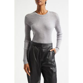 A.L.C. Kyle Merino Wool Long Sleeve Rib Top in Light Heather Grey at Nordstrom Rack, Size X-Large