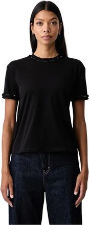Twinset T-shirt met bies en strik - Dames - Tops - Zwart - Maat: XL Katoen