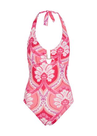 Melissa Odabash Tampa Printed Halterneck Swimsuit - Pink - 48 (UK16 / XL)