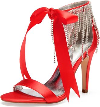 Generic Heels Wedding Bridal Shoes Women Open Toe Stiletto High Heeled Sandals for Prom, Party, Daily 10.5Cm,red,5 UK