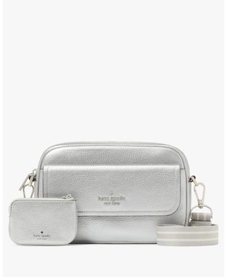 Kate Spade New York Womens Rosie Metallic Leather Small Flap Camera Bag - Silver - One Size