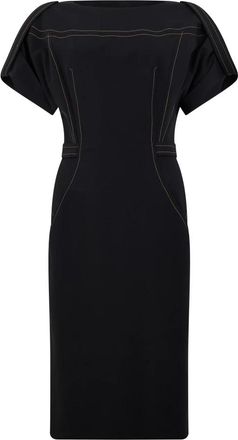 Alberta Ferretti Midi Jurk met Korte Mouwen - Dames - Casual kleedjes - Zwart - S - Wol - Kleedjes