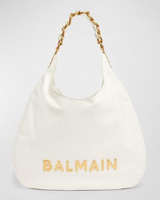 Balmain 1945 Hobo Bag in Monogram Crinkled Leather