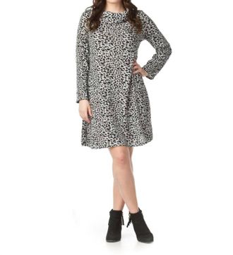 Papillon A-Line 3/4 Sleeve Leopard Print Sweater Dress In Grey