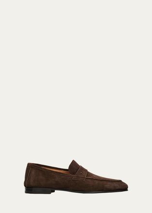 Bergdorf Goodman Mens Water-Resistant Suede Leather-Sole Penny Loafers