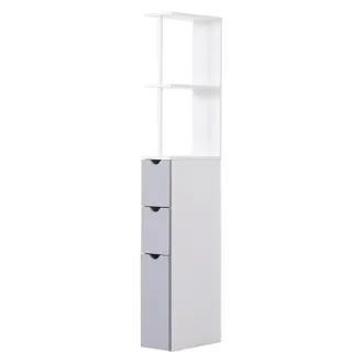 HOMCOM Columna Auxiliar De Ba&ntilde;o Moderno Armario De Ba&ntilde;o Mueble Auxiliar De Ba&ntilde;o Con 2 Estantes 2 Cajones Y 1 Puerta Antivuelco 15x33x136,5 Cm Blanco