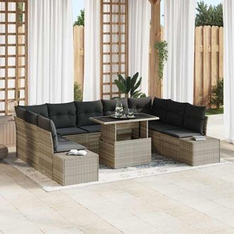 vidaXL Conjunto De Sof&aacute; De Jard&iacute;n 10 Pcs Gris Claro 100 X 55 X 73 Cm Vidaxl