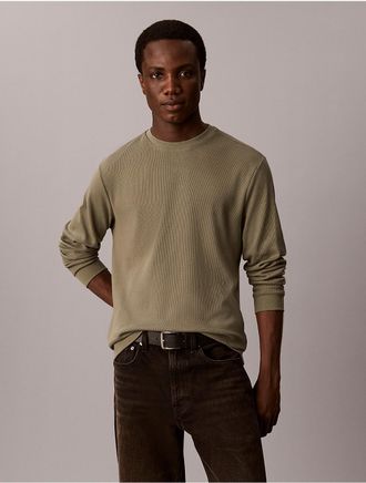 Calvin Klein Jeans Calvin Klein Mens Woven Monologo Waffle Crewneck Tee - Green - 2XL