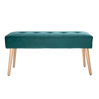Miliboo Miliboo - Banco Capiton&eacute; De Terciopelo Azul Petr&oacute;leo Y De Madera Clara 95 Cm Guesta