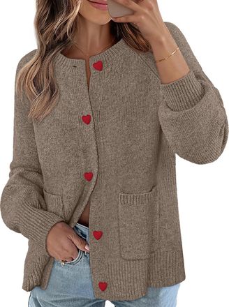 Merokeety Womens Cardigan Sweaters 2026 Fall Trendy Chunky Knit Button Up Cute Winter Long Sleeve Open Front Coats, Camel, M